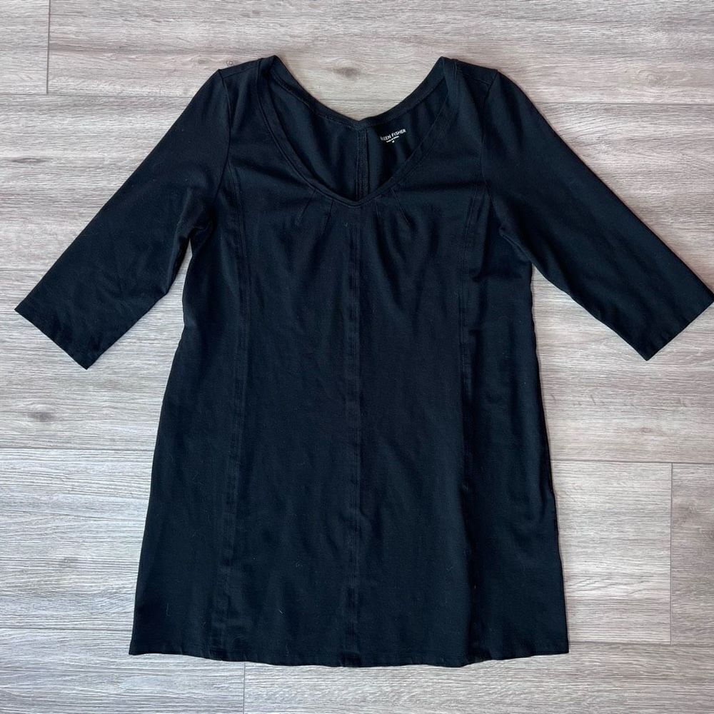 Eileen Fisher Women Black‎ V-Neck 3/4 sleeve Tunic Shirt Size M Viscose Spandex